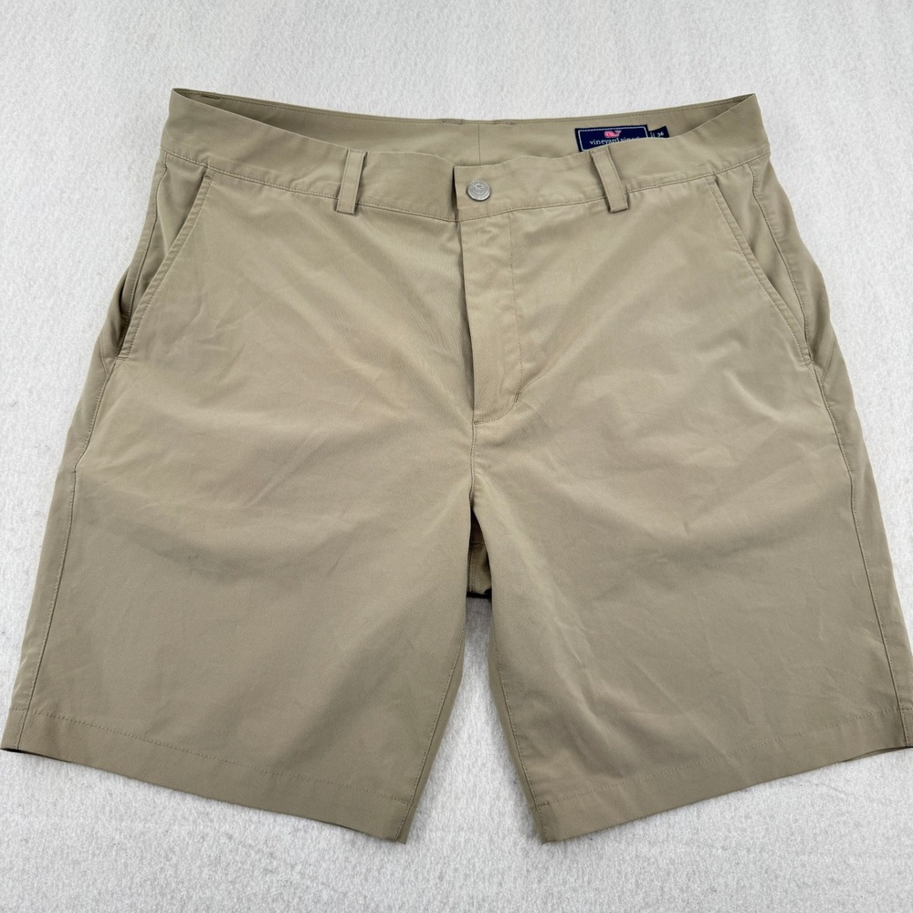 Vineyard Vines Mens 36 Performance OTG Golf Shorts Khaki Tan Athleisure Preppy